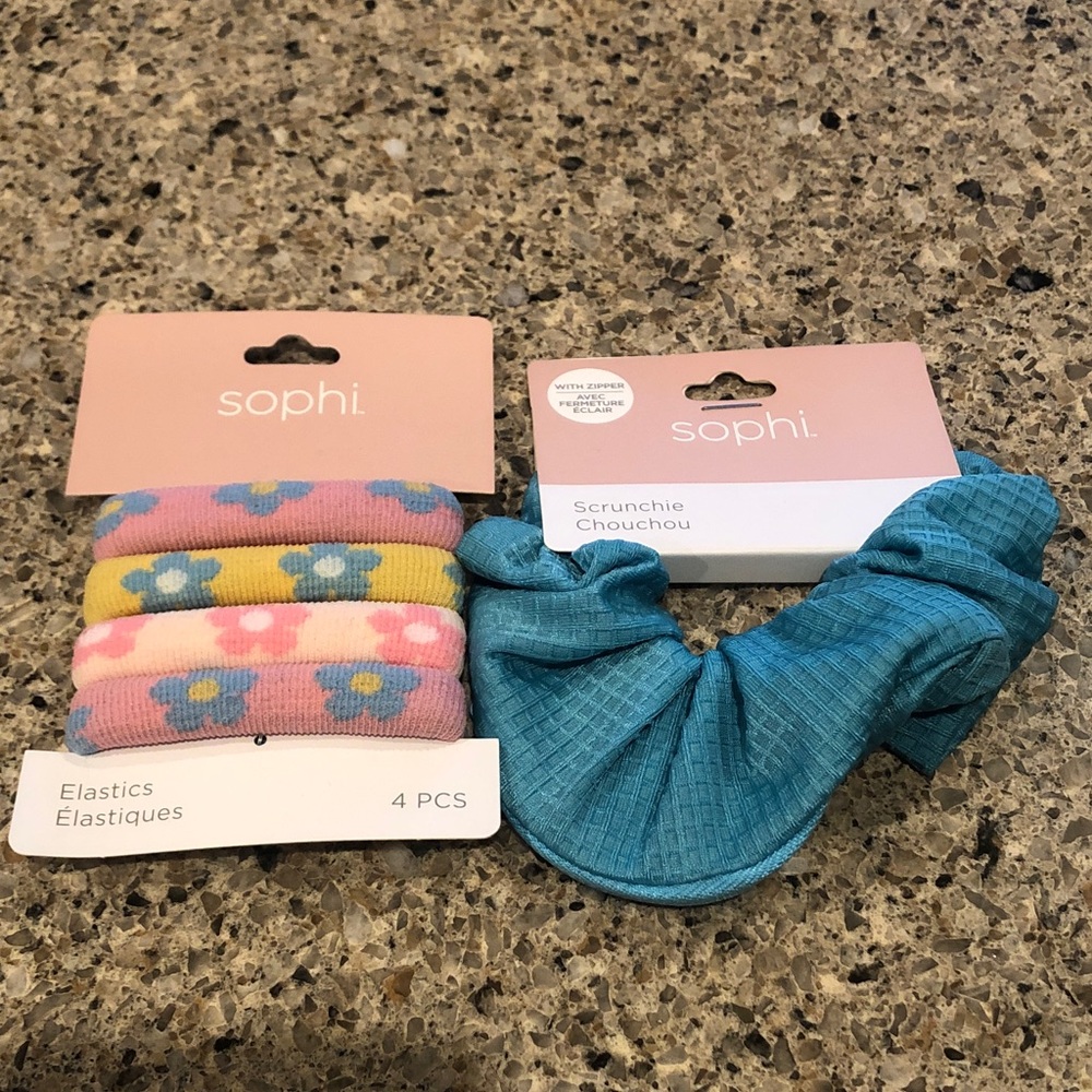 Kids Elastic Hair Ties and Scrunchie With Hidden Zipper - Pink, Yellow, Blue